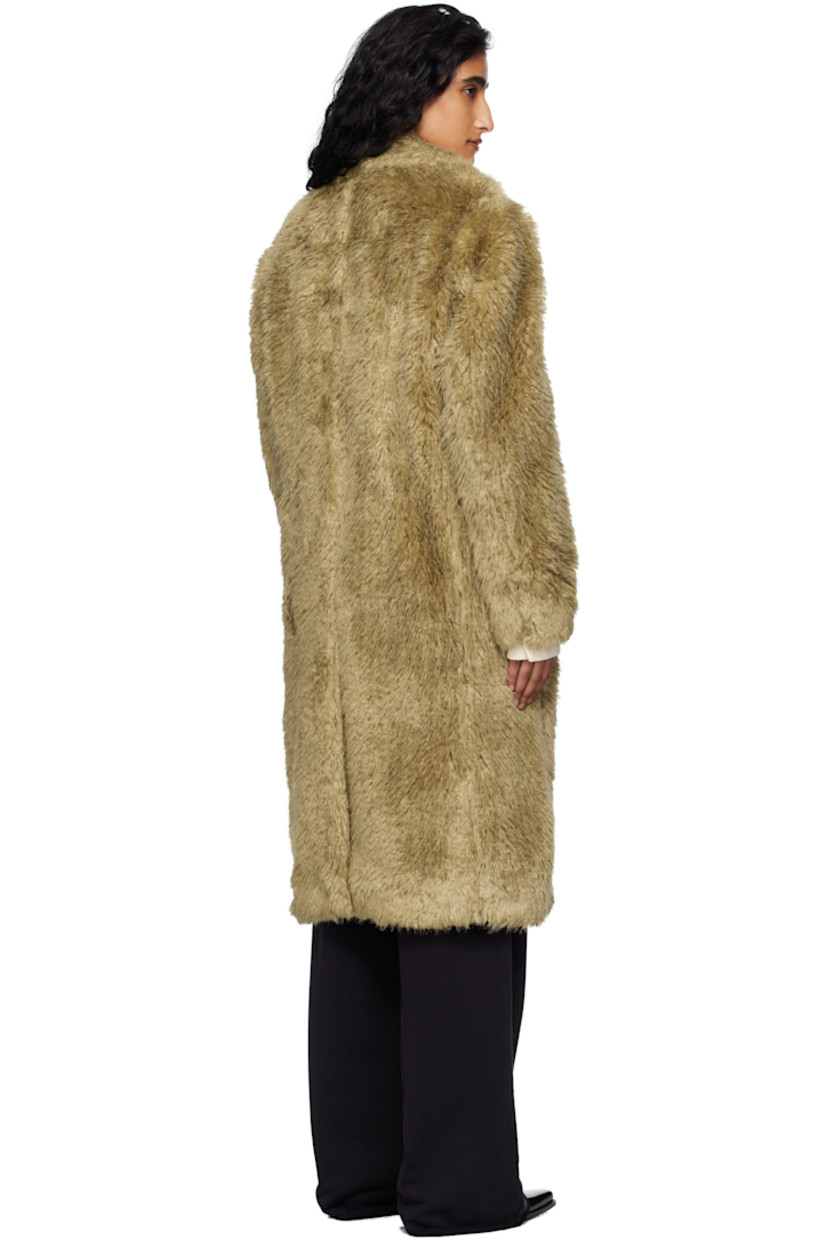 Faux-fur coat. 

· Notched lapel
· Double-breasted button closure
· Flap pockets at front 
· Central vent at back 
· Welt pocket at interior 
· Full satin twill lining

Supplier color: Khaki