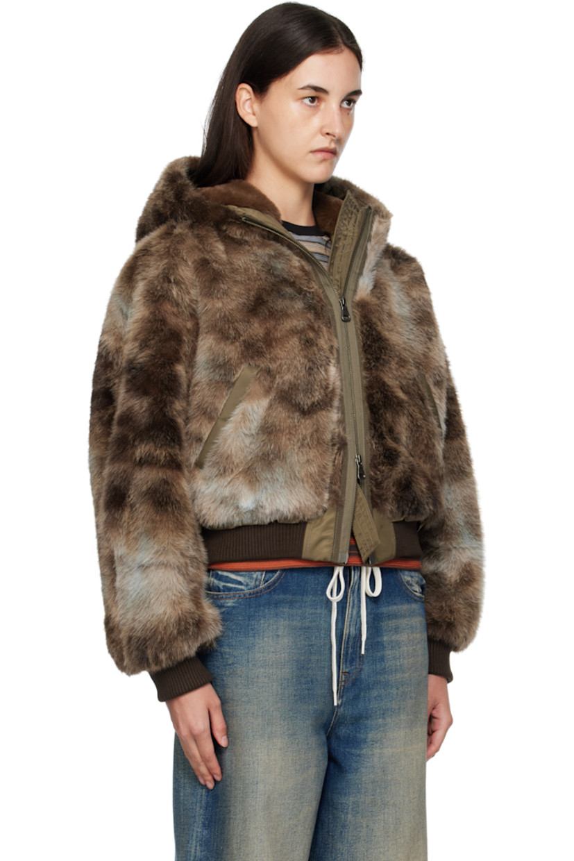 Padded faux-fur jacket.

· Zip vent at hood
· Two-way zip closure
· Welt pockets at waist
· Cropped hem
· Rib-knit hem and cuffs
· Full taffeta lining
· Logo-engraved antiqued silver-tone hardware

Supplier color: Brown