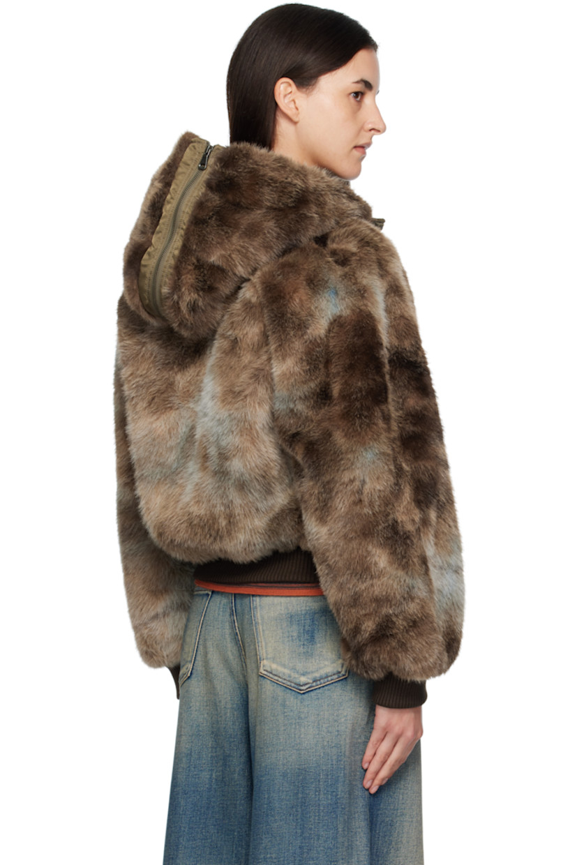 Padded faux-fur jacket.

· Zip vent at hood
· Two-way zip closure
· Welt pockets at waist
· Cropped hem
· Rib-knit hem and cuffs
· Full taffeta lining
· Logo-engraved antiqued silver-tone hardware

Supplier color: Brown