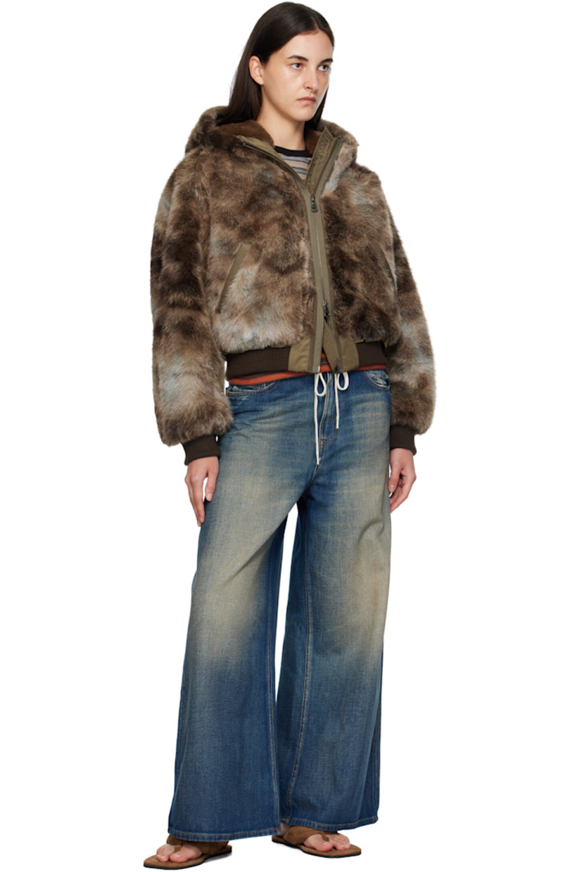 Padded faux-fur jacket.

· Zip vent at hood
· Two-way zip closure
· Welt pockets at waist
· Cropped hem
· Rib-knit hem and cuffs
· Full taffeta lining
· Logo-engraved antiqued silver-tone hardware

Supplier color: Brown