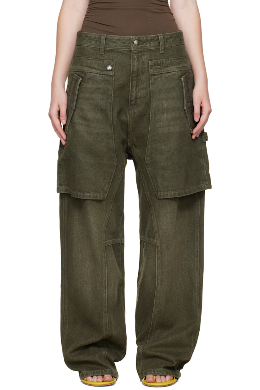 Non-stretch denim jeans.

· Layered and paneled construction
· Belt loops at waistband
· Four-pocket styling
· Zip fly
· Cargo pockets and hammer loop at outseam
· Leather logo patch at back waistband

Supplier color: Washed green
