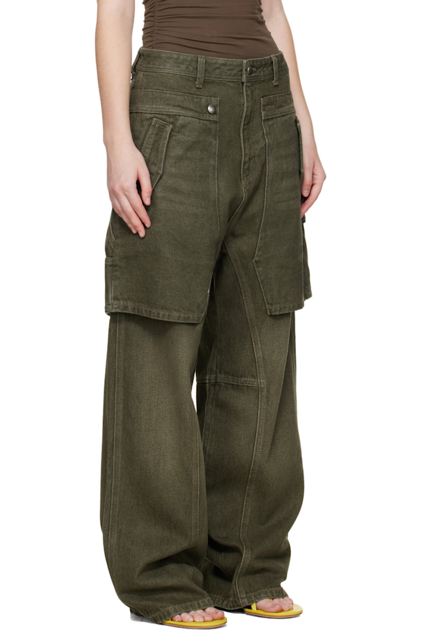 Non-stretch denim jeans.

· Layered and paneled construction
· Belt loops at waistband
· Four-pocket styling
· Zip fly
· Cargo pockets and hammer loop at outseam
· Leather logo patch at back waistband

Supplier color: Washed green