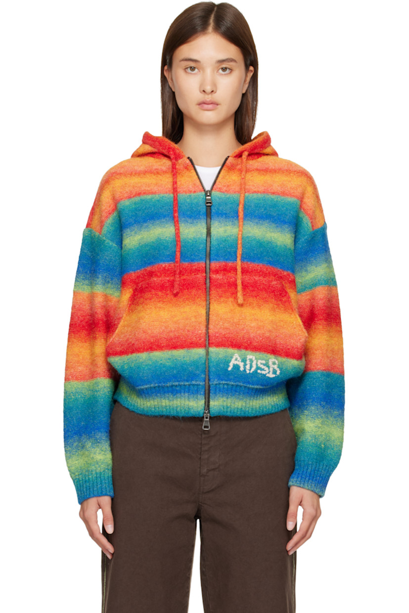 Knit stretch hoodie.

· Stripes throughout
· Drawstring at hood
· Two-way zip closure
· Patch pockets at front
· Logo embroidered at front
· Rib-knit hem and cuffs
· Dropped shoulders

Supplier color: Multi