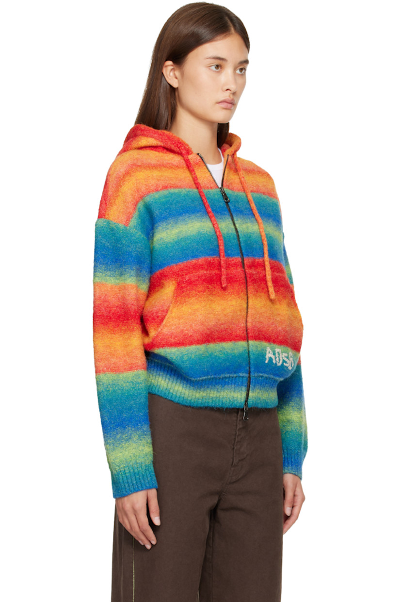Knit stretch hoodie.

· Stripes throughout
· Drawstring at hood
· Two-way zip closure
· Patch pockets at front
· Logo embroidered at front
· Rib-knit hem and cuffs
· Dropped shoulders

Supplier color: Multi