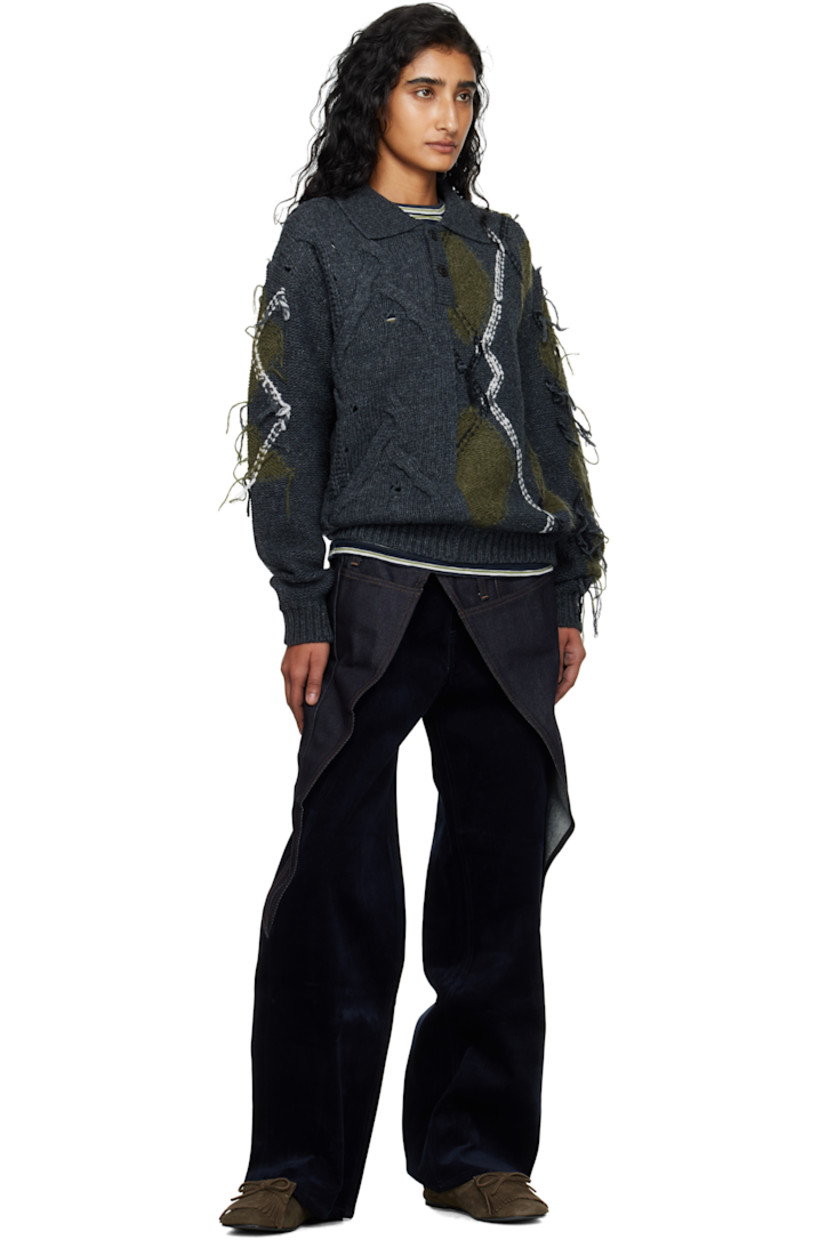 Cable-knit wool-blend polo.

· Fil-coupé and intarsia argyle pattern throughout
· Rib-knit spread collar, hem, and cuffs
· Two-button placket

Supplier color: Charcoal