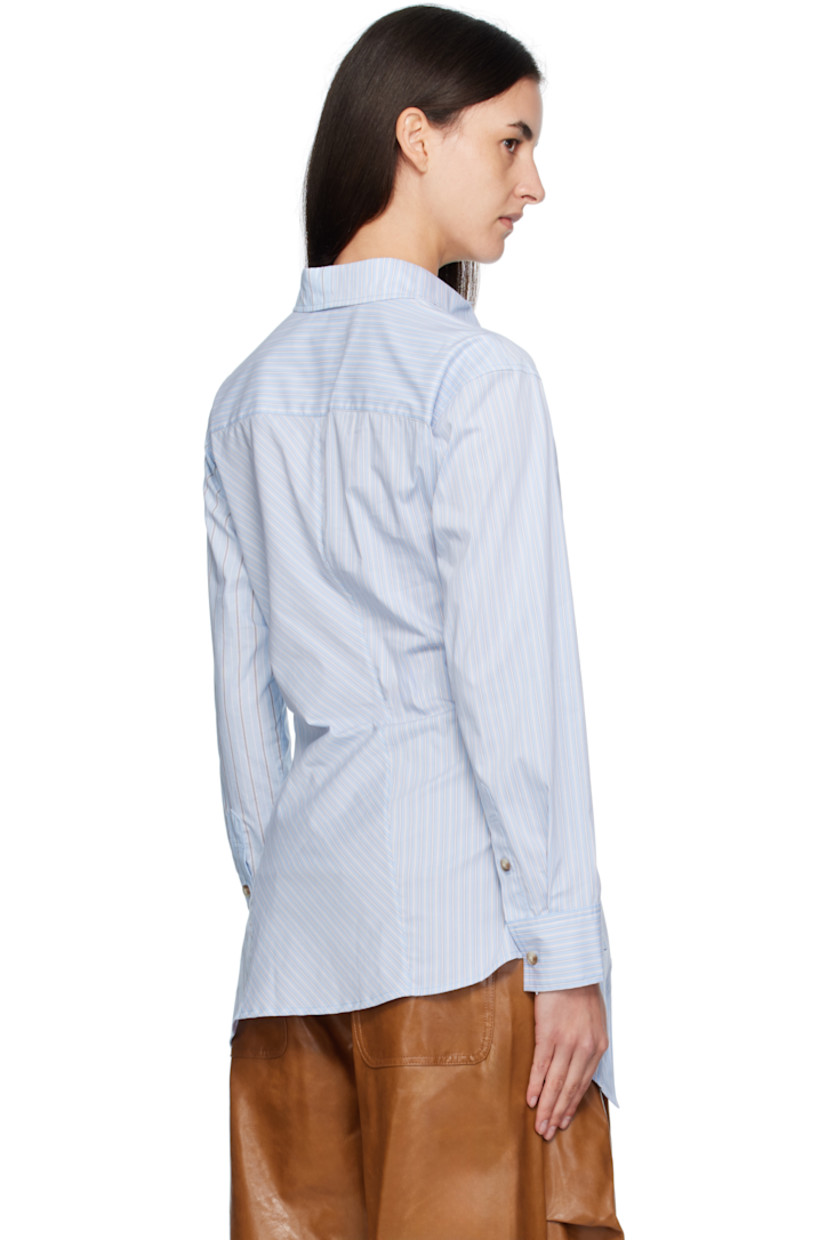 Stretch cotton-blend poplin shirt.

· Stripes throughout
· Spread collar
· Offset button closure
· Asymmetrical hem

Supplier color: Blue