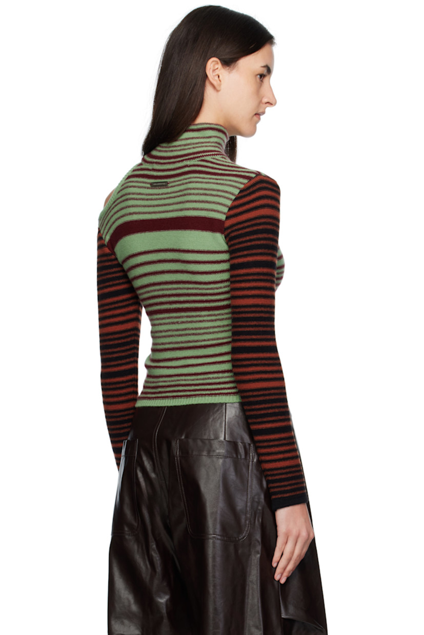 Knit wool-blend turtleneck.

· Stripes throughout
· Rib-knit hem
· Cutout at shoulder
· Logo plaque at back collar

Supplier color: Green