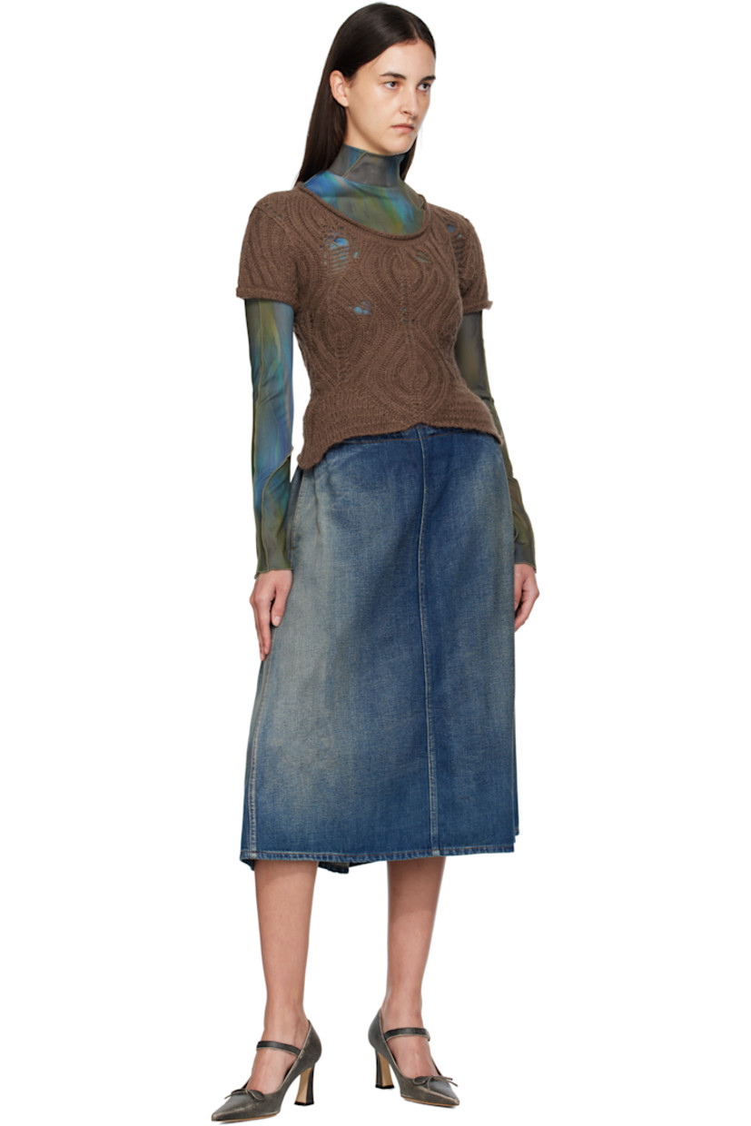 Cable-knit and stretch jersey T-shirt.

· Pinched seams throughout
· Integrated layered construction
· Mock neck
· Lettuce edge at hem and cuffs

Supplier color: Brown