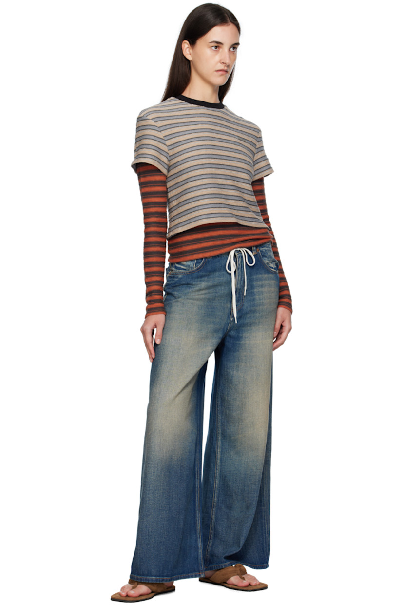 Rib-knit cotton-blend T-shirt.

· Stripes throughout
· Crewneck
· Logo plaque at chest
· Layered hem and sleeves

Supplier color: Beige/Brick