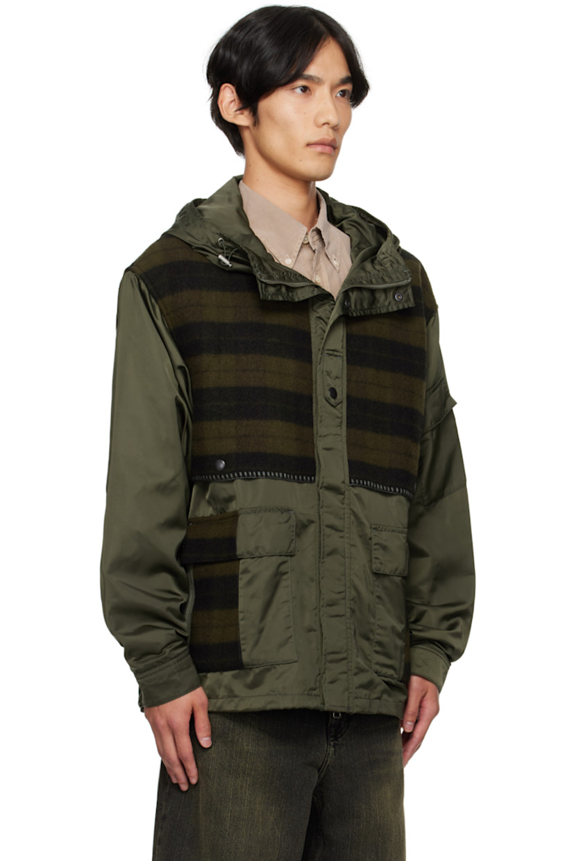 Taffeta and wool-blend melton jacket.

· Check pattern throughout
· Paneled construction
· Bungee-style drawstring at hood
· Stand collar
· Two-way zip closure with press-stud placket
· Storm flap with blanket stitching at front and back
· Flap and zip pockets at front
· Bungee-style drawstring at hem
· Press-stud barrel cuffs
· Welt pocket at interior
· Full twill lining

Supplier color: Khaki