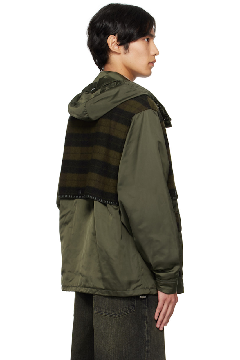 Taffeta and wool-blend melton jacket.

· Check pattern throughout
· Paneled construction
· Bungee-style drawstring at hood
· Stand collar
· Two-way zip closure with press-stud placket
· Storm flap with blanket stitching at front and back
· Flap and zip pockets at front
· Bungee-style drawstring at hem
· Press-stud barrel cuffs
· Welt pocket at interior
· Full twill lining

Supplier color: Khaki