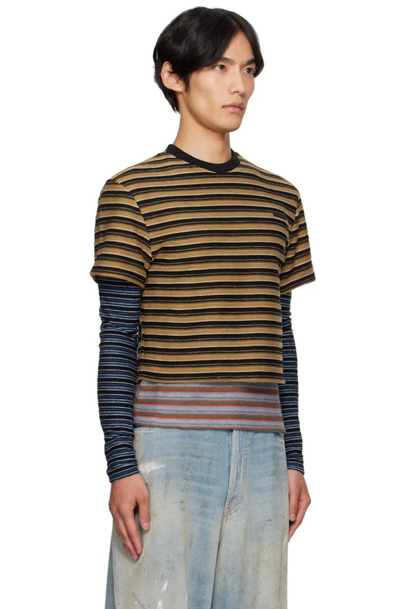 Rib-knit cotton-blend T-shirt.

· Stripes throughout
· Crewneck
· Logo plaque at chest
· Layered sleeves and hem

Supplier color: Multi