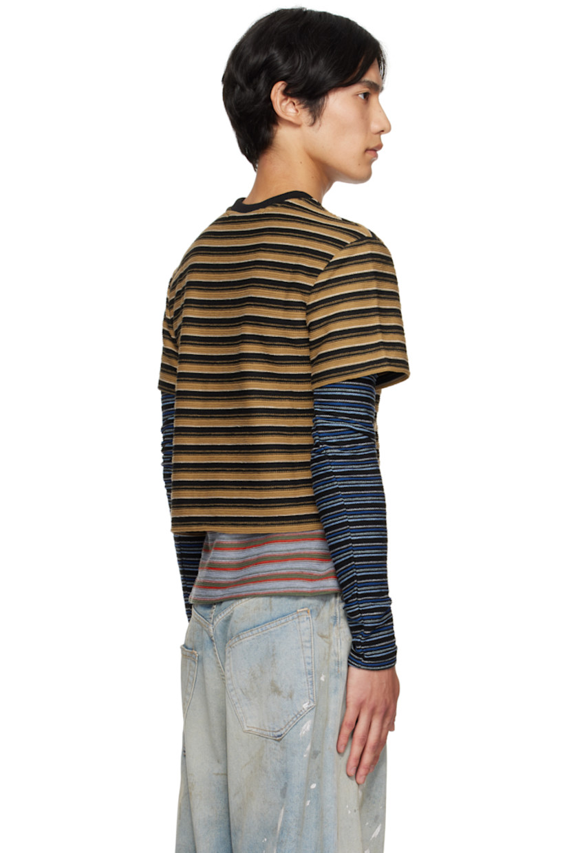 Rib-knit cotton-blend T-shirt.

· Stripes throughout
· Crewneck
· Logo plaque at chest
· Layered sleeves and hem

Supplier color: Multi