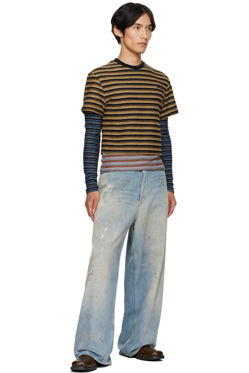 Rib-knit cotton-blend T-shirt.

· Stripes throughout
· Crewneck
· Logo plaque at chest
· Layered sleeves and hem

Supplier color: Multi