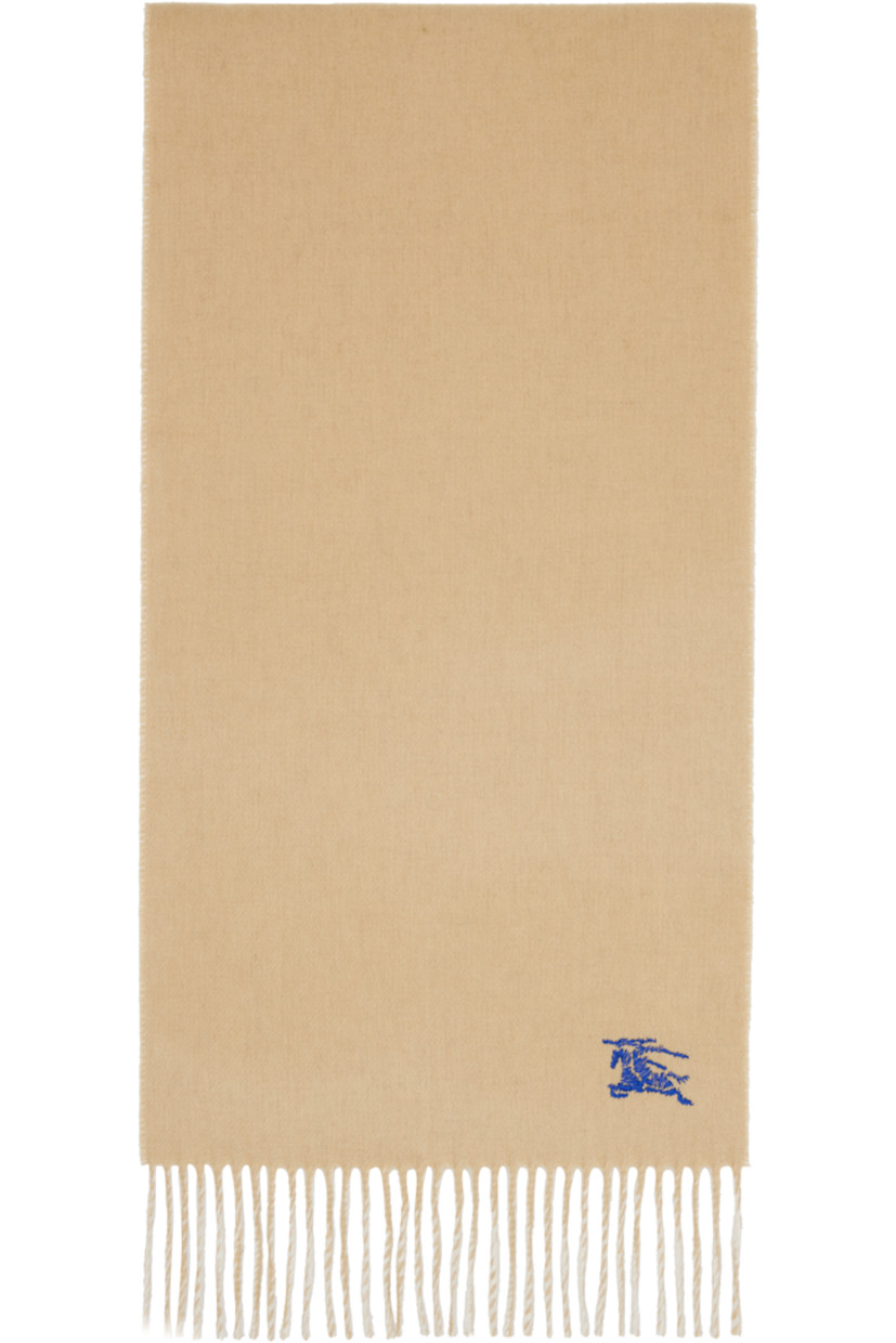 Rectangular cashmere flannel scarf.

· Logo graphic embroidered at face
· Fringed detailing at ends
· L66" x W11.75"

Supplier color: Sand/Neutral