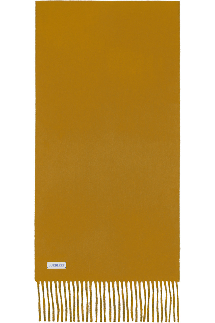 Rectangular cashmere flannel scarf.

· Logo graphic embroidered at face
· Fringed detailing at ends
· L66" x W11.75"

Supplier color: Pea/Teak