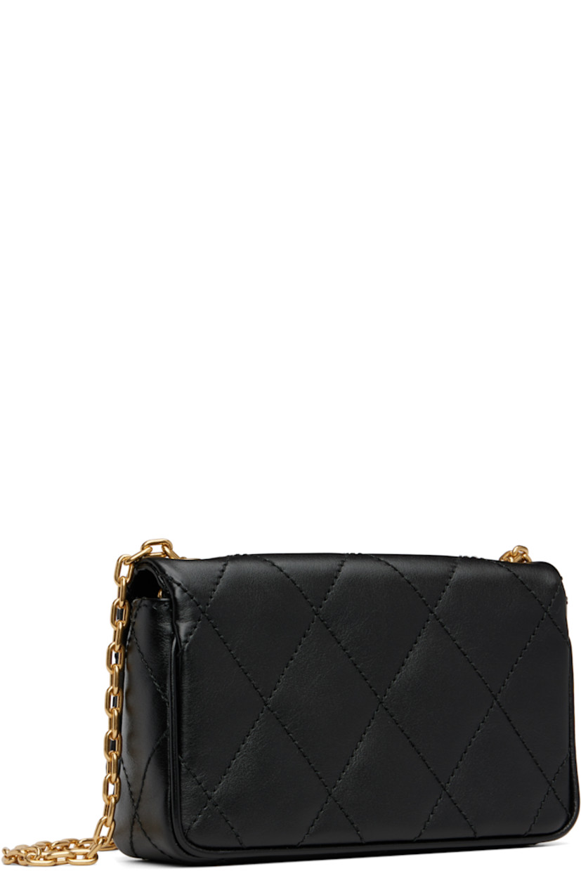Quilted grained calfskin shoulder bag.

· Cable chain crossbody strap
· Flap with logo-embossed magnetic closure
· Four card slots at interior
· Twill lining
· H5" x W7.5" x D2.75"

Supplier color: Black