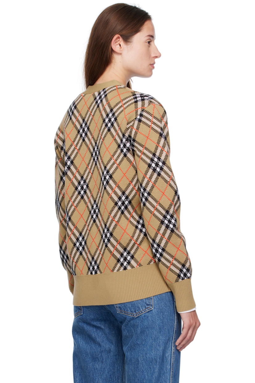 Knit wool-blend cardigan. 

· Jacquard check pattern throughout
· Rib-knit V-neck, hem, and cuffs
· Button closure

Supplier color: Sand IP Check