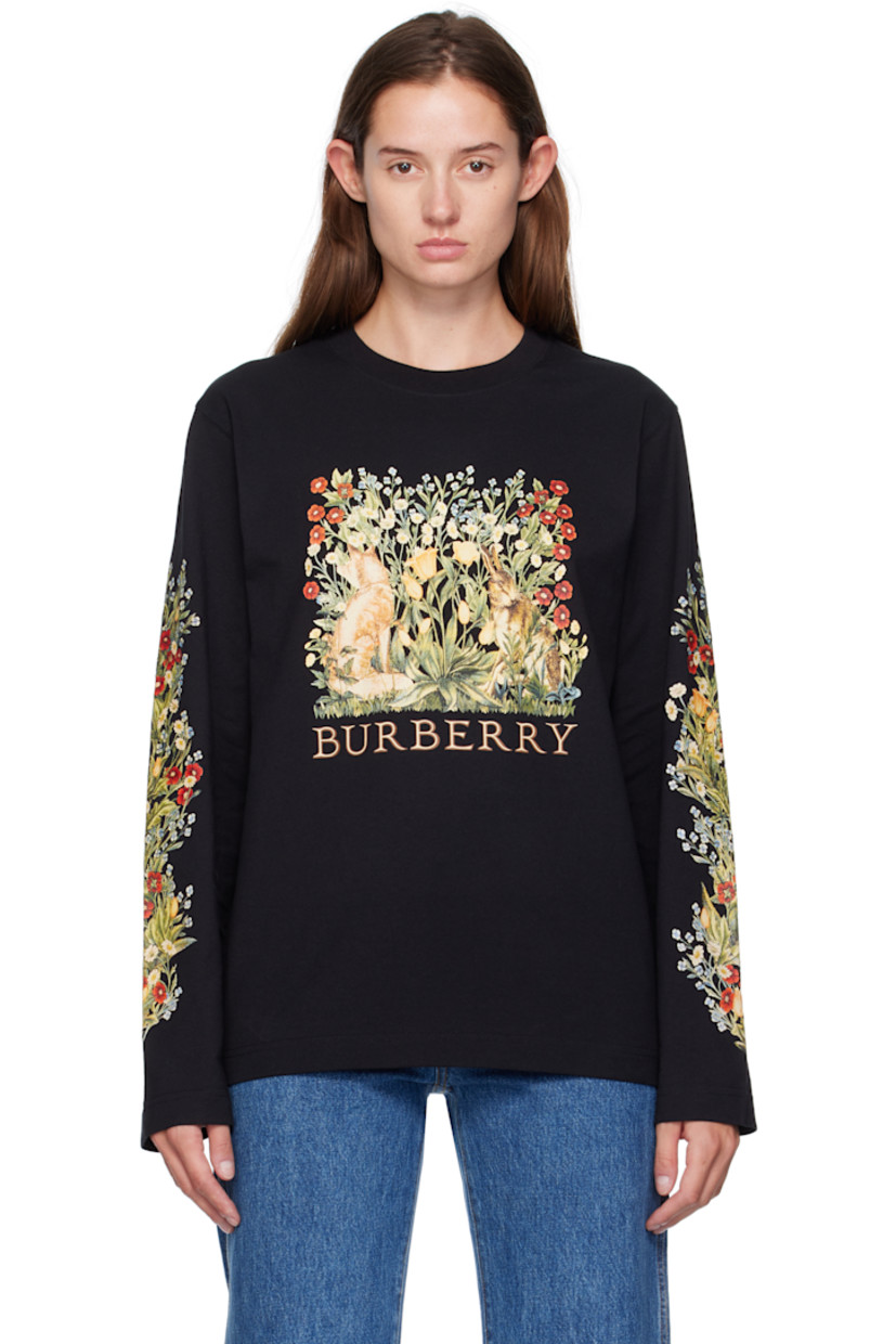 Cotton jersey T-shirt.

· Rib-knit crewneck
· Logo graphic printed at front
· Floral graphics printed at sleeves

Supplier color: Black