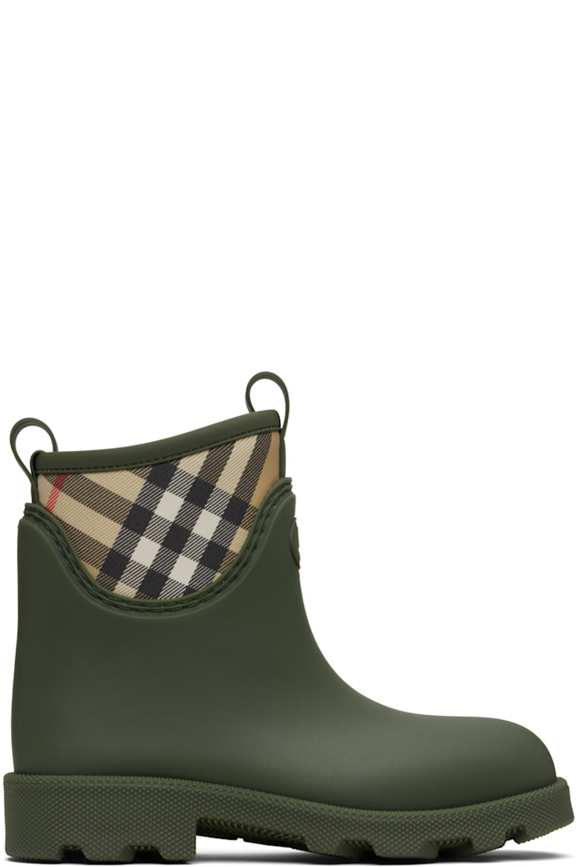 Ankle-high rubber and twill boots. 

· Rubber logo patch at vamp
· Pull-loops and signature check pattern at collar 
· Textured rubber midsole 
· Treaded rubber sole 

Supplier color: Loch