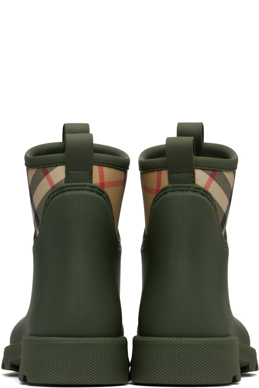 Ankle-high rubber and twill boots. 

· Rubber logo patch at vamp
· Pull-loops and signature check pattern at collar 
· Textured rubber midsole 
· Treaded rubber sole 

Supplier color: Loch