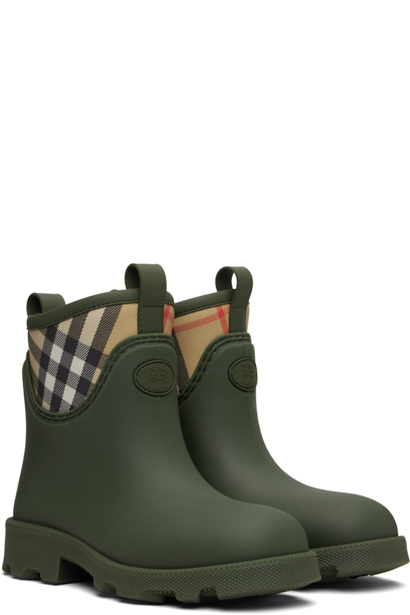 Ankle-high rubber and twill boots. 

· Rubber logo patch at vamp
· Pull-loops and signature check pattern at collar 
· Textured rubber midsole 
· Treaded rubber sole 

Supplier color: Loch