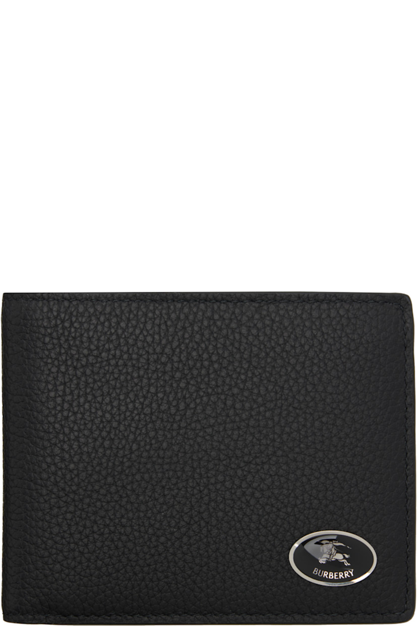 Pebble-grained calfskin bifold wallet. 

· Hand-painted edges 
· Logo hardware at face
· Six card slots at lambskin interior 
· Two patch pocket and one note slot 
· Signature check pattern printed at twill lining
· H3.25" x W4" x W0.5"

Supplier color: Black