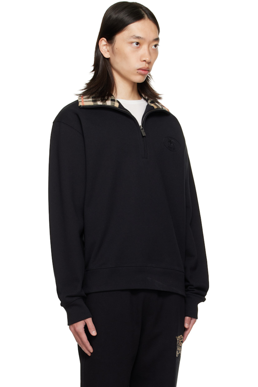 Heavyweight thermal cotton terry sweatshirt.

· Rib-knit stand collar with concealed check pattern
· Half-zip closure
· Embroidered logo at chest
· Rib-knit cuffs and hem

Supplier color: Black