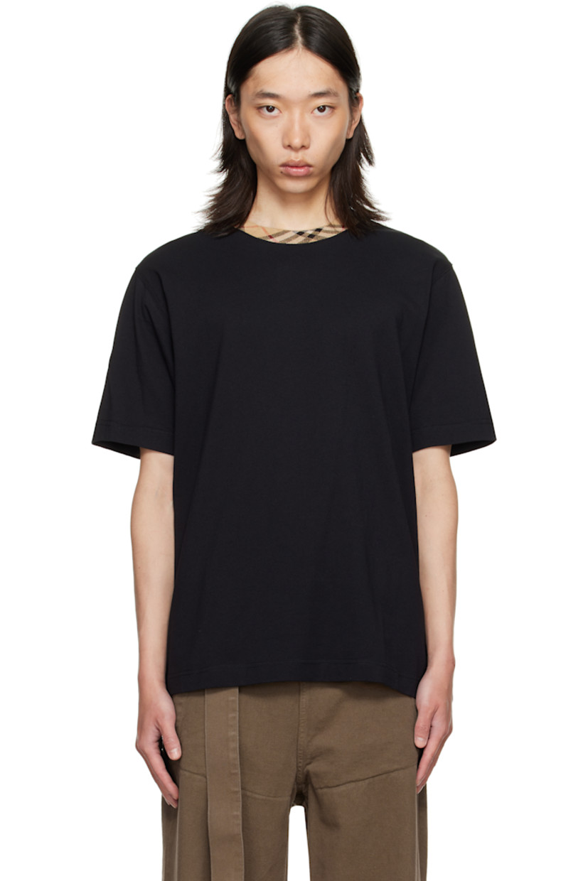 Cotton jersey T-shirt. Check pattern at rib-knit crewneck.

Supplier color: Black