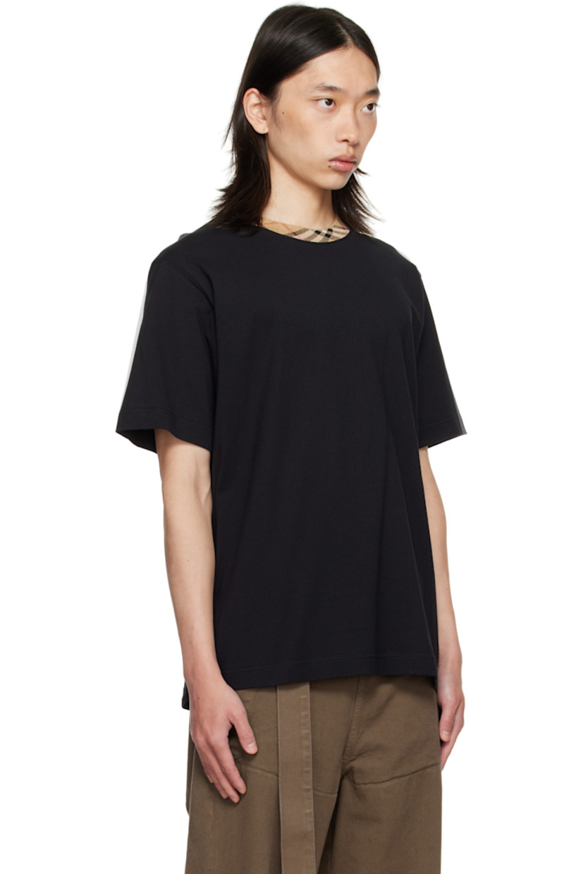 Cotton jersey T-shirt. Check pattern at rib-knit crewneck.

Supplier color: Black