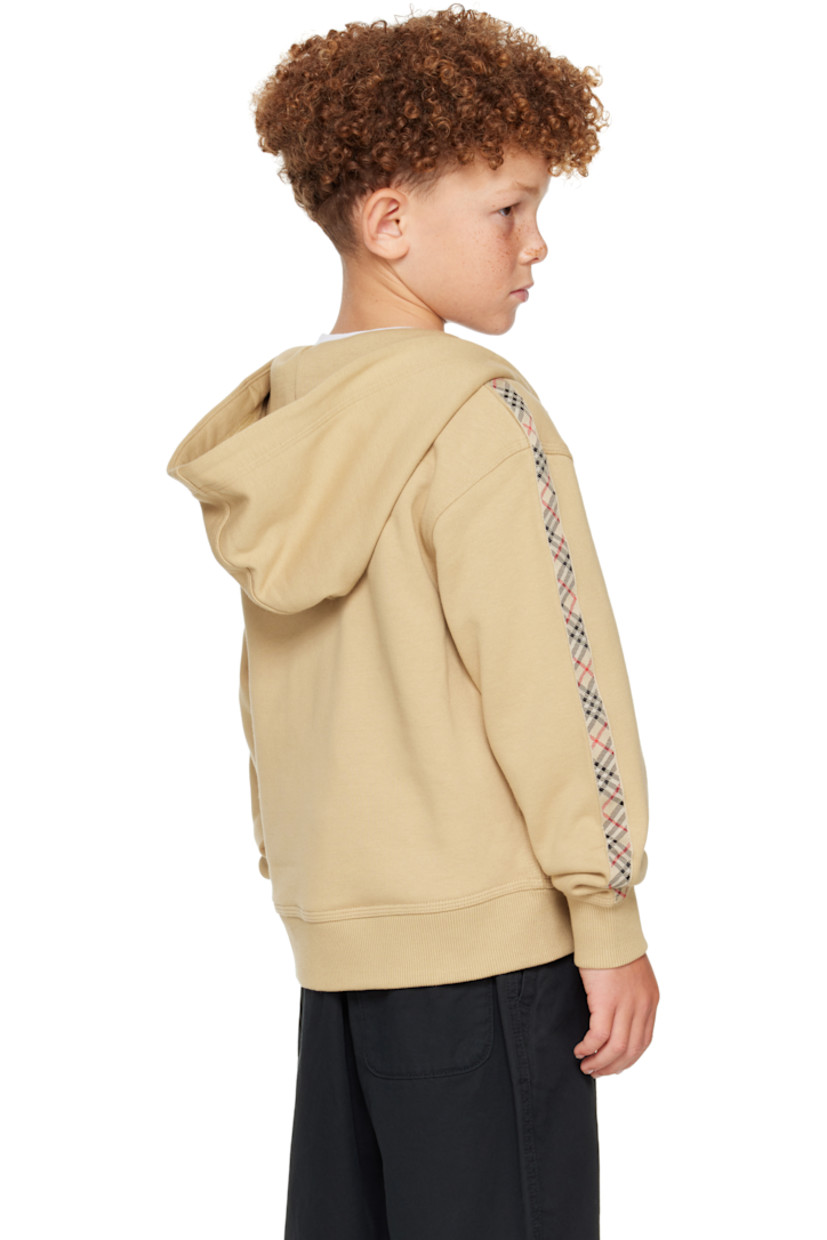French terry hoodie.

· Zip closure
· Logo graphic embroidered at chest
· Seam pockets at waist
· Rib-knit hem and cuffs
· Webbing trim with check pattern at sleeves
· Machine-wash

Supplier color: Sand IP check/Sand

Model measures 48.5" / 123.2 cm tall and wears size 6Y.

Burberry Size: child's height 
3Y: 38.5" / 98 cm 
4Y: 41" / 104 cm 
6Y: 45.5" / 115.5 cm 
8Y: 50.4" / 128 cm 
10Y: 55.1" / 140 cm 
12Y: 59.9" / 152 cm 
14Y: 64.6" / 164 cm