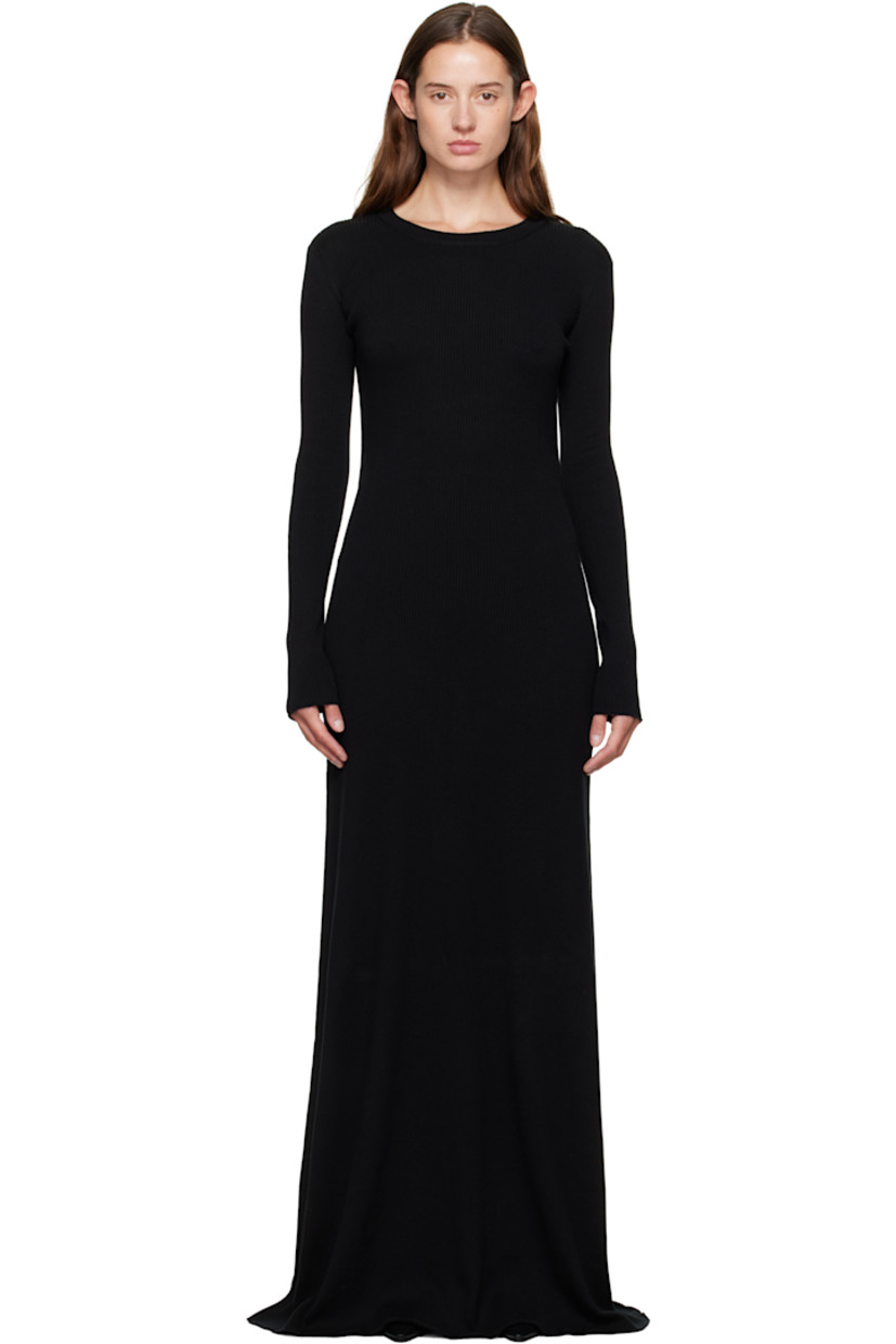 Rib-knit cotton- and cashmere-blend maxi dress.

· Round neck
· Open back 

Supplier color: Black