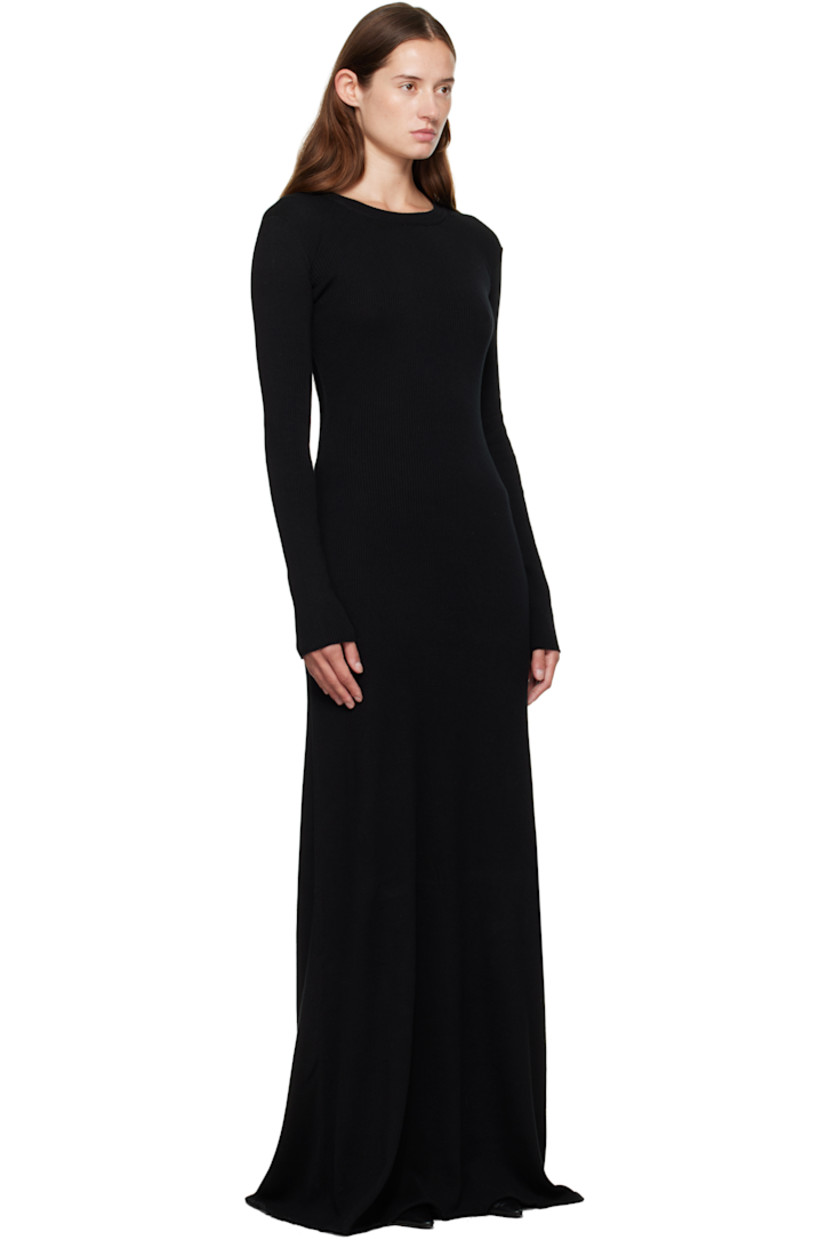 Rib-knit cotton- and cashmere-blend maxi dress.

· Round neck
· Open back 

Supplier color: Black