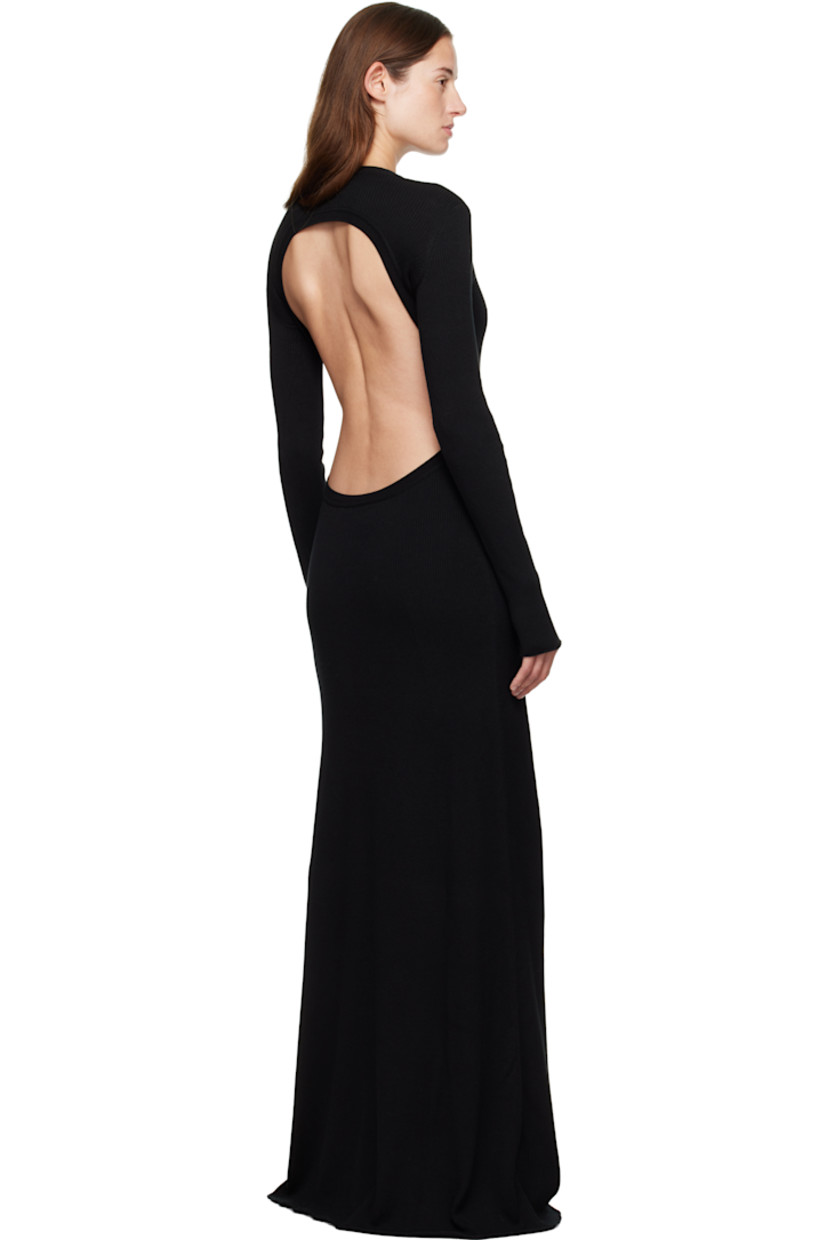 Rib-knit cotton- and cashmere-blend maxi dress.

· Round neck
· Open back 

Supplier color: Black