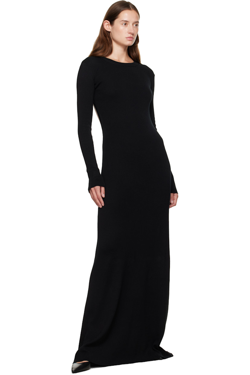 Rib-knit cotton- and cashmere-blend maxi dress.

· Round neck
· Open back 

Supplier color: Black
