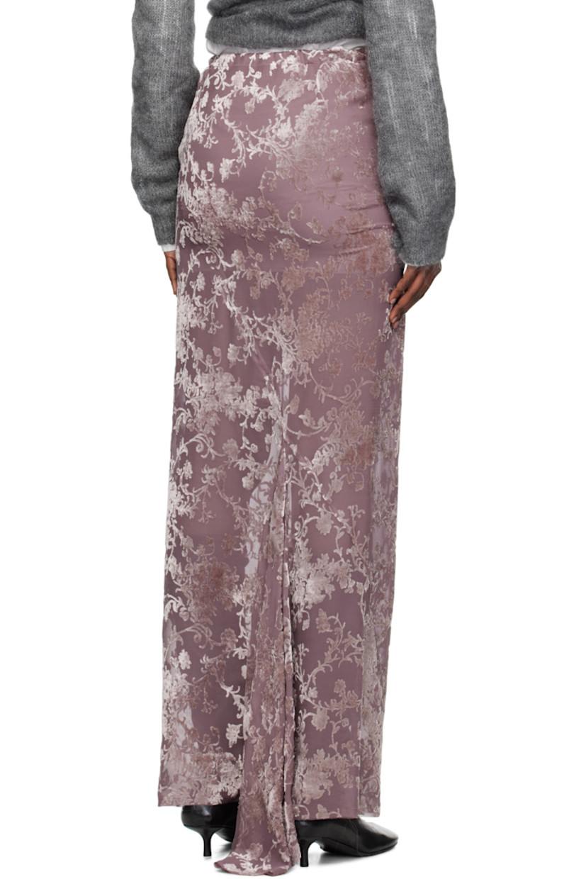 Semi-sheer viscose- and silk-blend crêpe maxi skirt.

· Bias-cut
· Floral pattern flocked throughout
· Self-tie drawstring at waistband
· Asymmetrical extended hem
· Concealed zip closure at side
· Partial silk charmeuse lining 

Supplier color: Mary rose