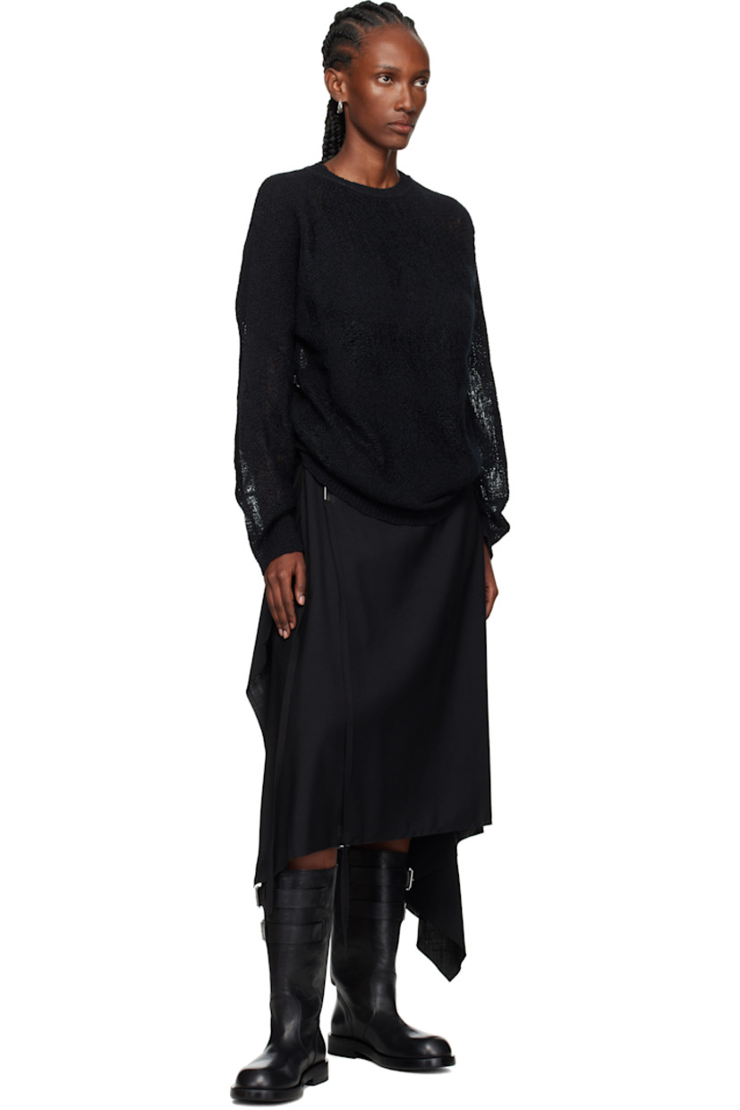 Open-knit brushed mohair- and silk- blend sweater. 

· Semi-sheer
· Jacquard pattern throughout
· Rib-knit crewneck, hem, and cuffs
· Dropped shoulders 

Supplier color: Black