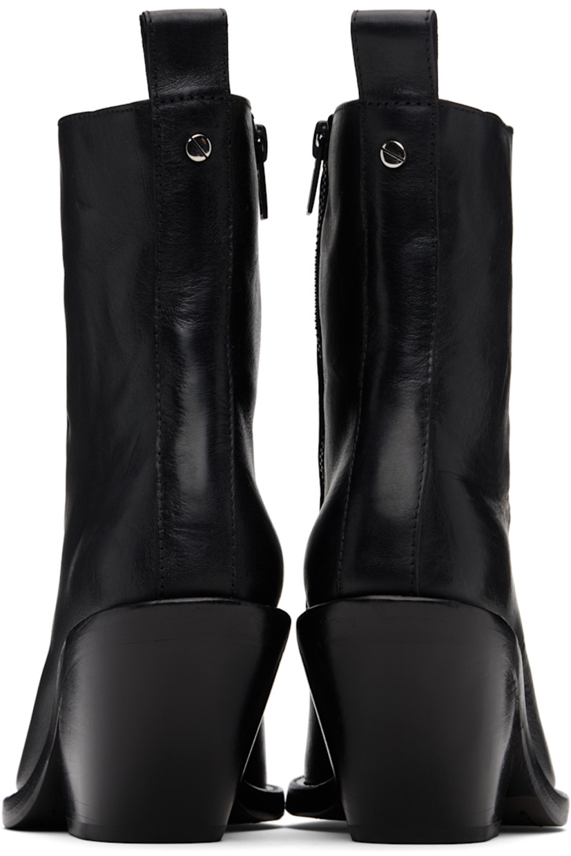 Ankle-high grained calfskin boots.

· Pointed square toe
· Zip closure at inner side
· Pull-loop at heel collar
· Buffed leather lining
· Stacked leather heel with rubber injection
· Leather sole
· Heel: H3"

Supplier color: Black