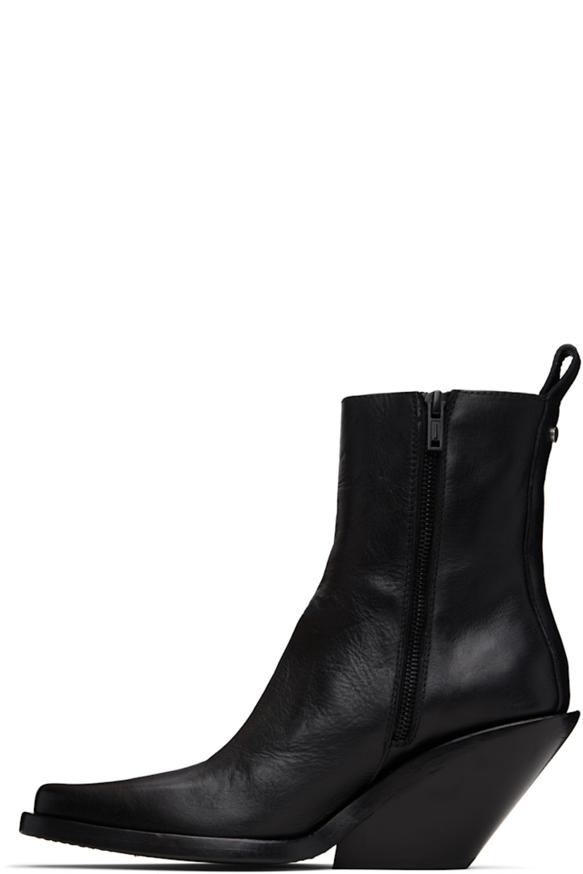 Ankle-high grained calfskin boots.

· Pointed square toe
· Zip closure at inner side
· Pull-loop at heel collar
· Buffed leather lining
· Stacked leather heel with rubber injection
· Leather sole
· Heel: H3"

Supplier color: Black