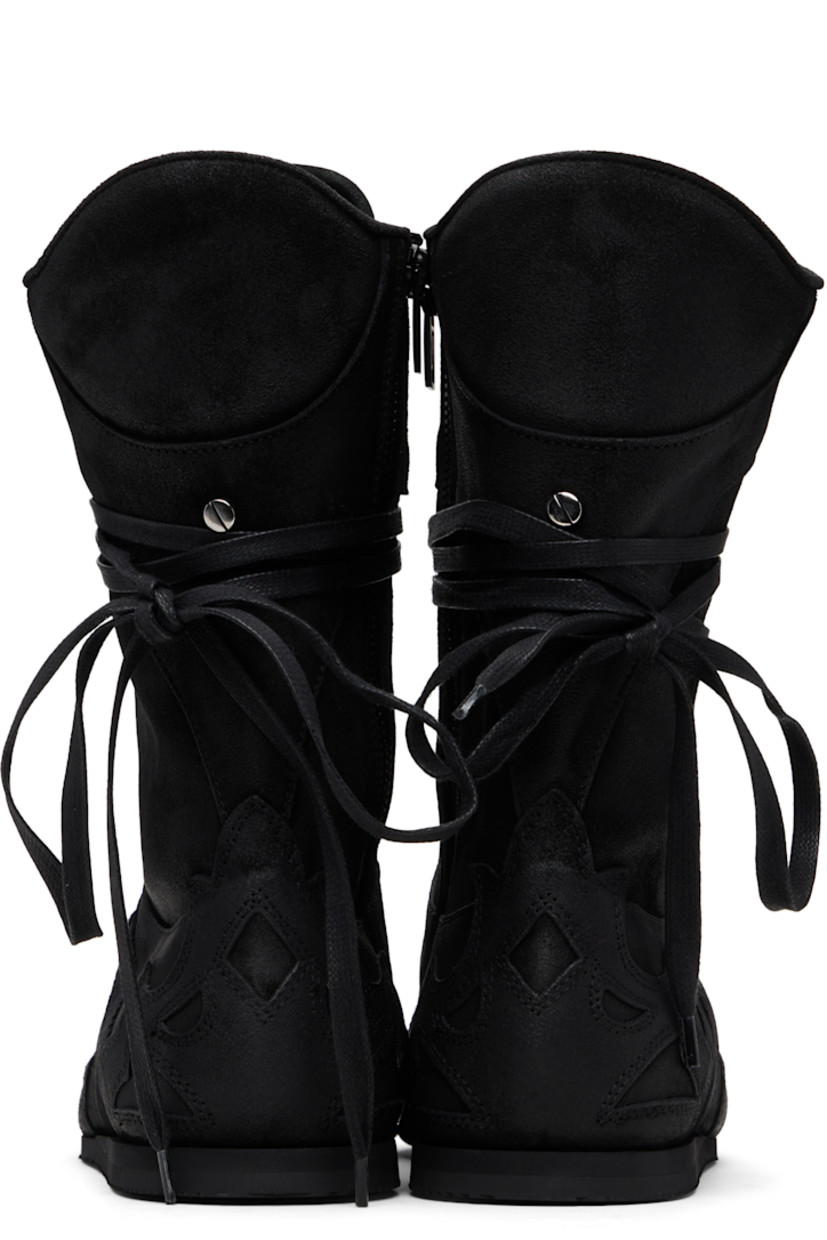 Mid-calf paneled and blistered calfskin sneakers.

· Wraparound lace-up closure 
· Grosgrain trim at sides
· Zip closure at inner side
· Rivet at back
· Treaded rubber sole 

Supplier color: Black