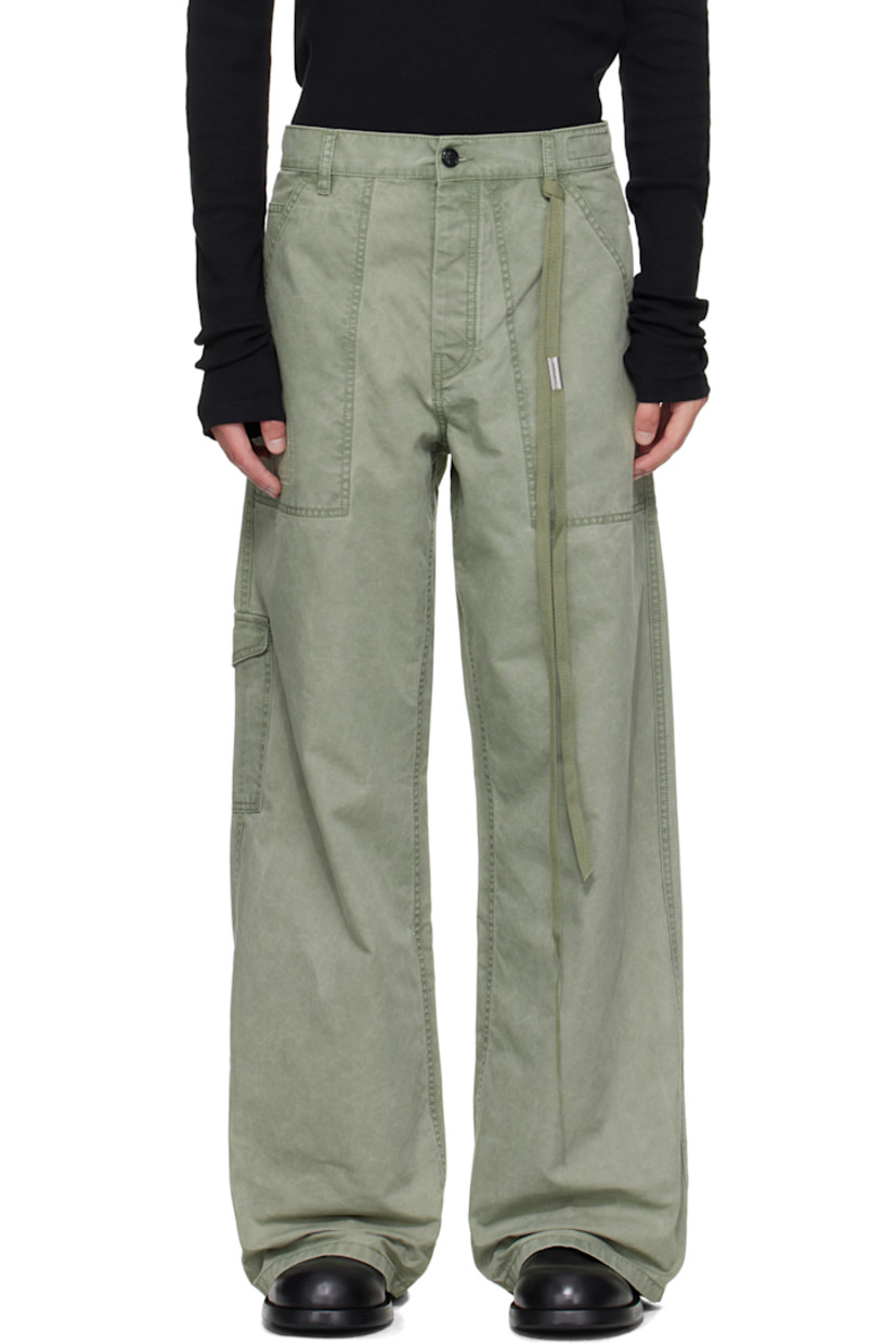 Cotton canvas cargo pants.

· Fading throughout
· Wide-leg
· Belt loops
· Five-pocket styling
· Button fly
· Detachable ribbon with logo plaque at waist
· Flap pocket at outseam
· Cinch strap at back

Supplier color: Sage