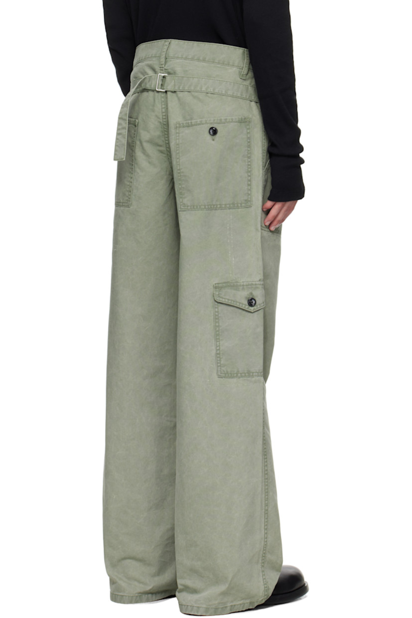Cotton canvas cargo pants.

· Fading throughout
· Wide-leg
· Belt loops
· Five-pocket styling
· Button fly
· Detachable ribbon with logo plaque at waist
· Flap pocket at outseam
· Cinch strap at back

Supplier color: Sage