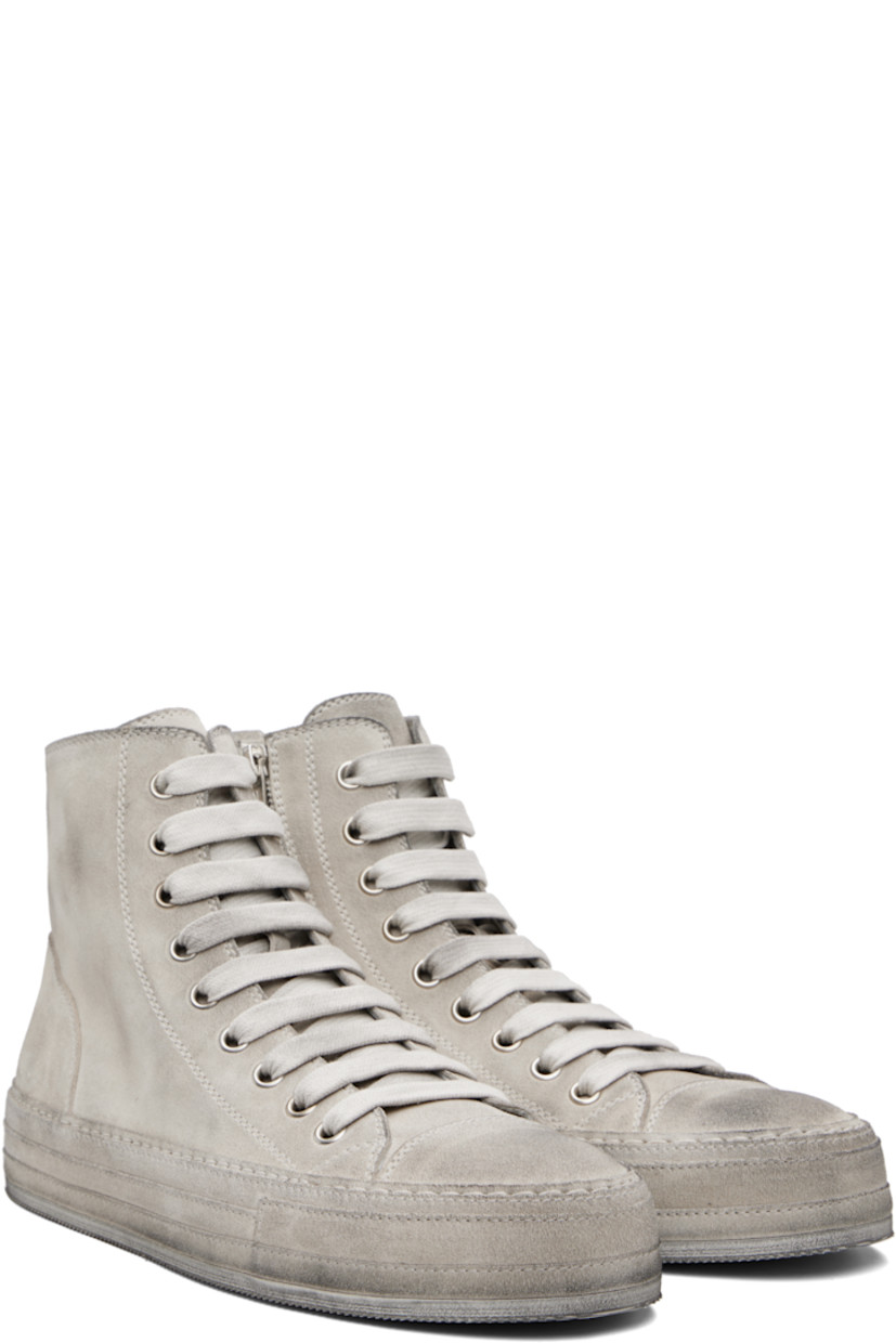 High-top calfskin suede sneakers.

· Smudging throughout 
· Lace-up closure
· Zip closure at inner side
· Pull-loop and rivet at collar 
· Treaded rubber sole 

Supplier color: Chalk