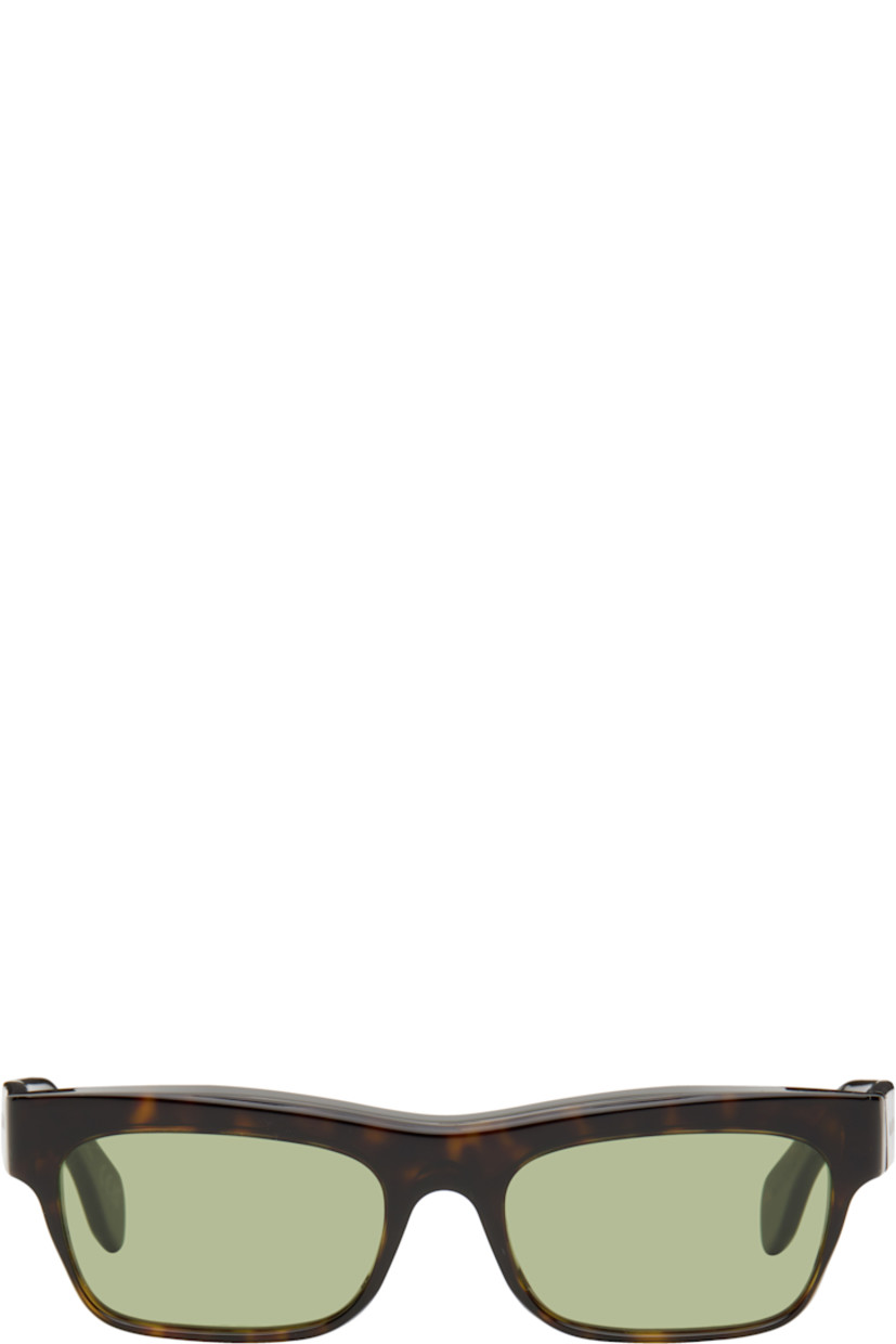 Handcrafted rectangular tortoiseshell acetate-frame sunglasses in brown.

· Green lenses
· 100% UV protection, category 2
· Integrated nose pads
· Logo etched at temples 
· Includes pouch
· Size: 55.19 145

Supplier color: 3627