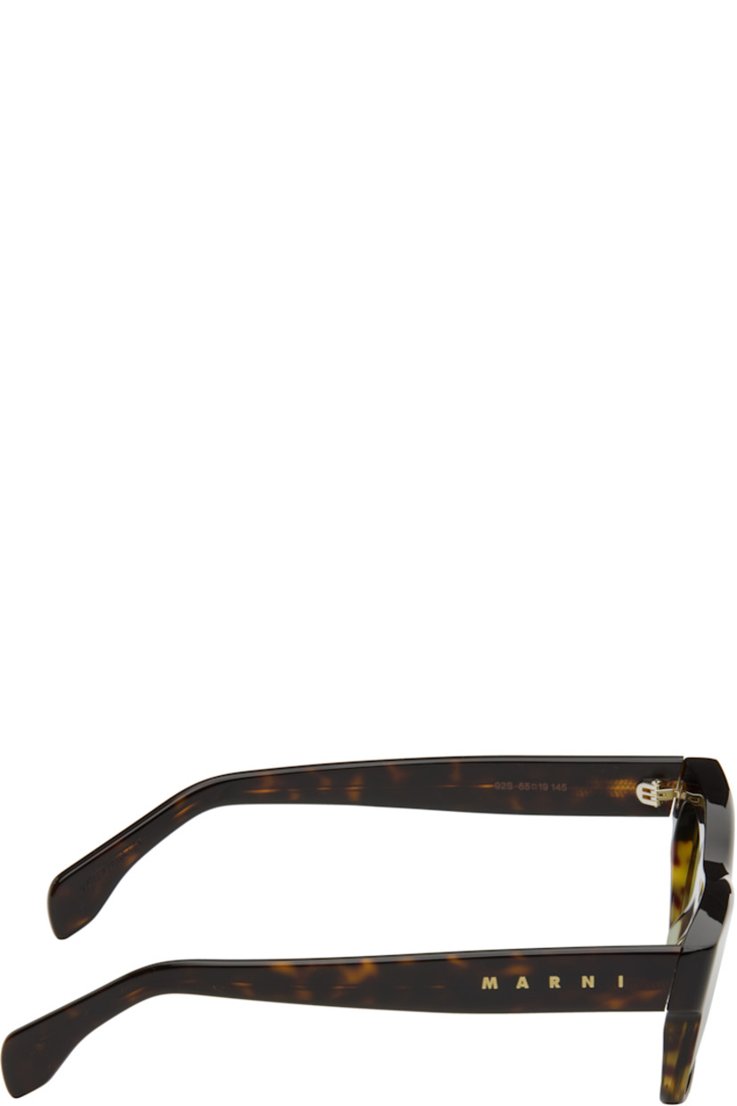 Handcrafted rectangular tortoiseshell acetate-frame sunglasses in brown.

· Green lenses
· 100% UV protection, category 2
· Integrated nose pads
· Logo etched at temples 
· Includes pouch
· Size: 55.19 145

Supplier color: 3627