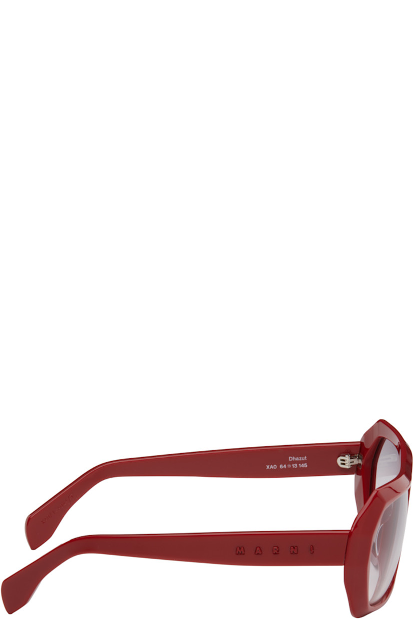 Handcrafted square acetate-frame sunglasses in red.

· Gradient gray Carl Zeiss lenses
· Integrated nose pads
· Logo embossed at temples
· Includes pouch
· Size: 64.13 145

Supplier color: Red