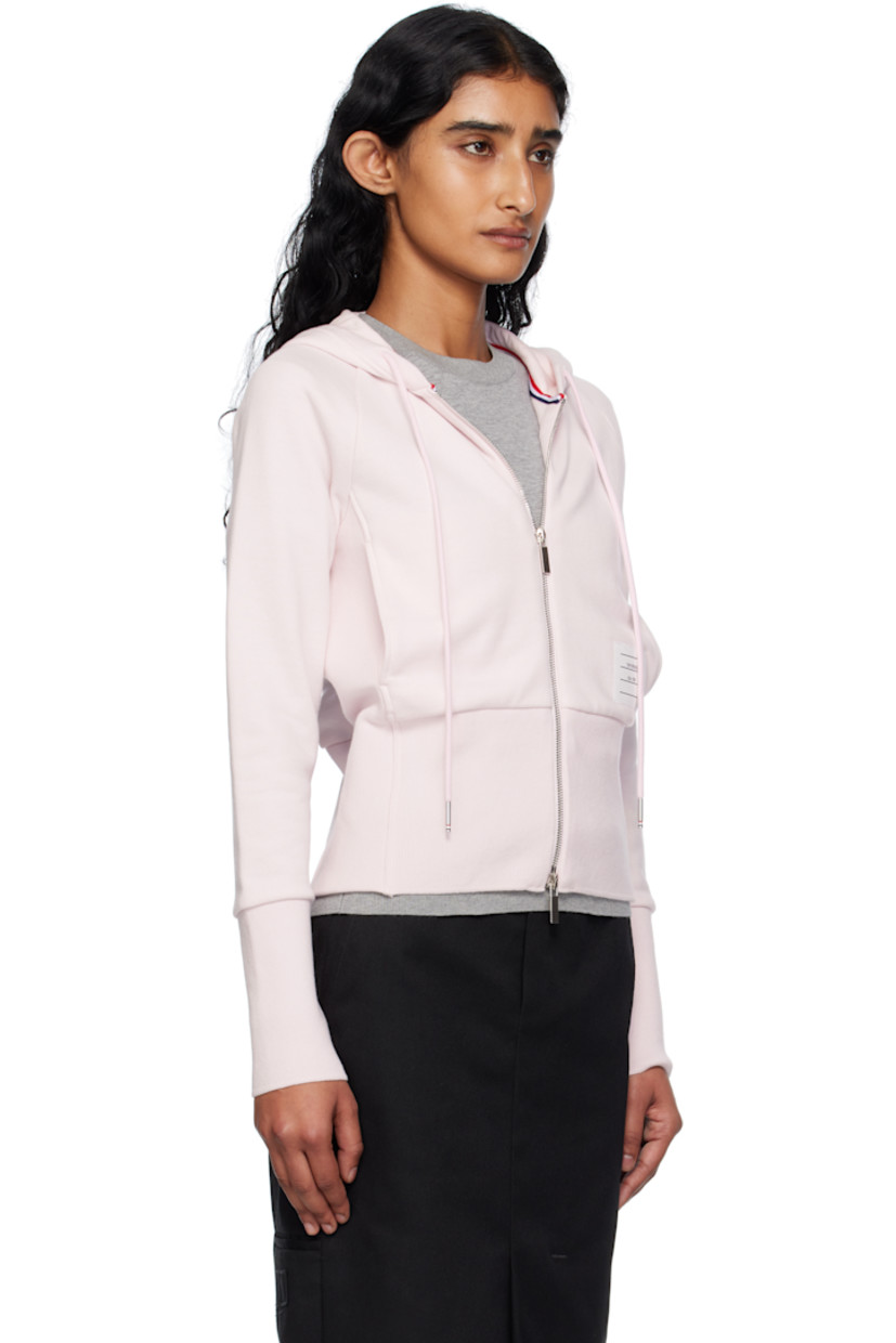Knit cotton and French terry hoodie. 

· Drawstring at hood
· Two-way zip closure
· Logo patch and seam pockets at waist
· Rib-knit hem and cuffs
· Intarsia stripes at side seam
· Silver-tone hardware

Supplier color: Light Pink