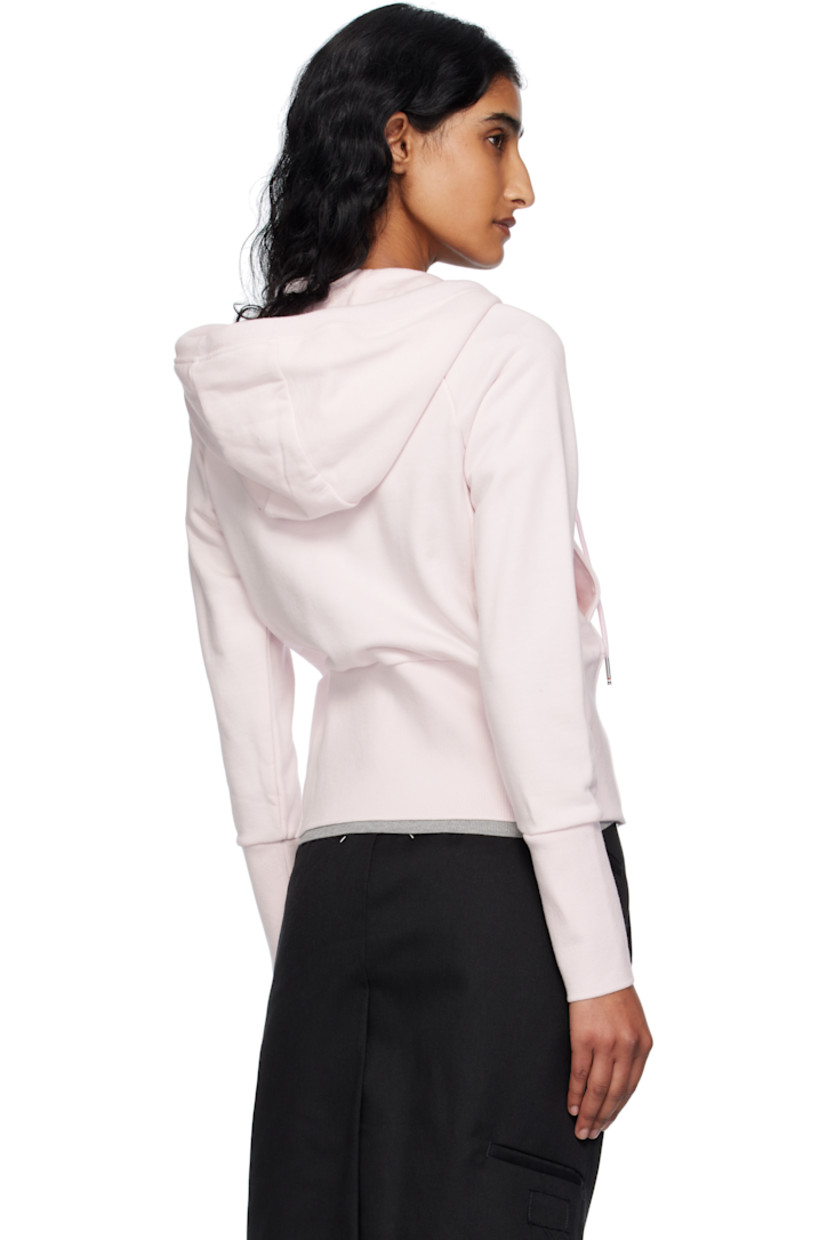 Knit cotton and French terry hoodie. 

· Drawstring at hood
· Two-way zip closure
· Logo patch and seam pockets at waist
· Rib-knit hem and cuffs
· Intarsia stripes at side seam
· Silver-tone hardware

Supplier color: Light Pink