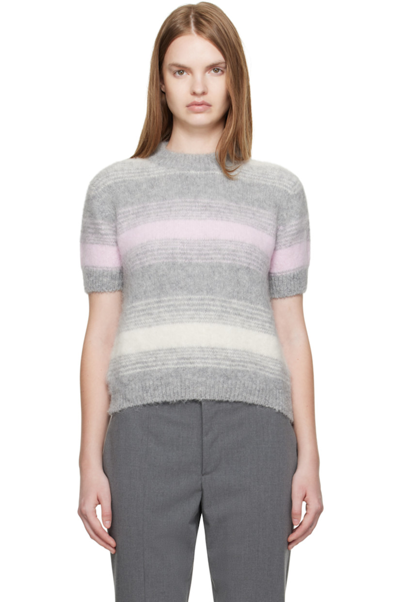 Brushed-knit alpaca-blend sweater.

· Jacquard stripes throughout 
· Rib-knit crewneck, hem, and cuffs
· Logo patch at back collar 

Supplier color: Pale grey