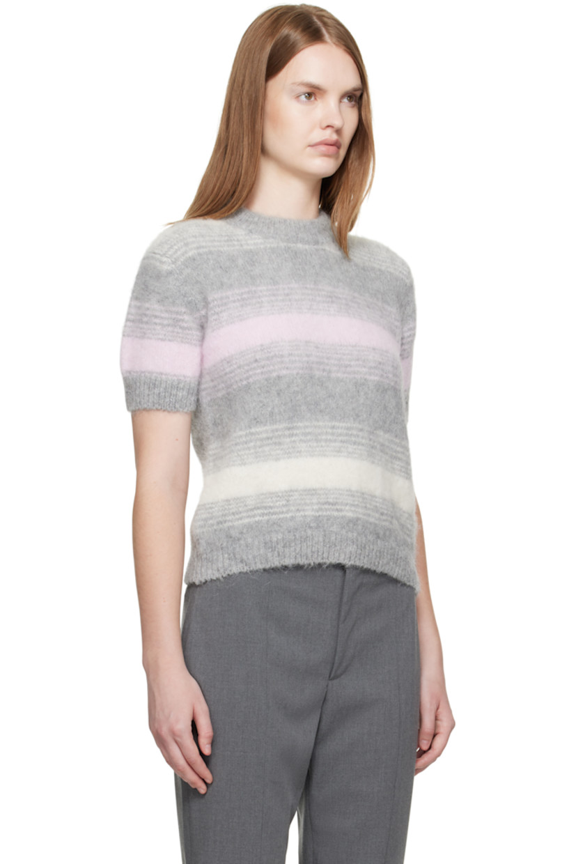 Brushed-knit alpaca-blend sweater.

· Jacquard stripes throughout 
· Rib-knit crewneck, hem, and cuffs
· Logo patch at back collar 

Supplier color: Pale grey